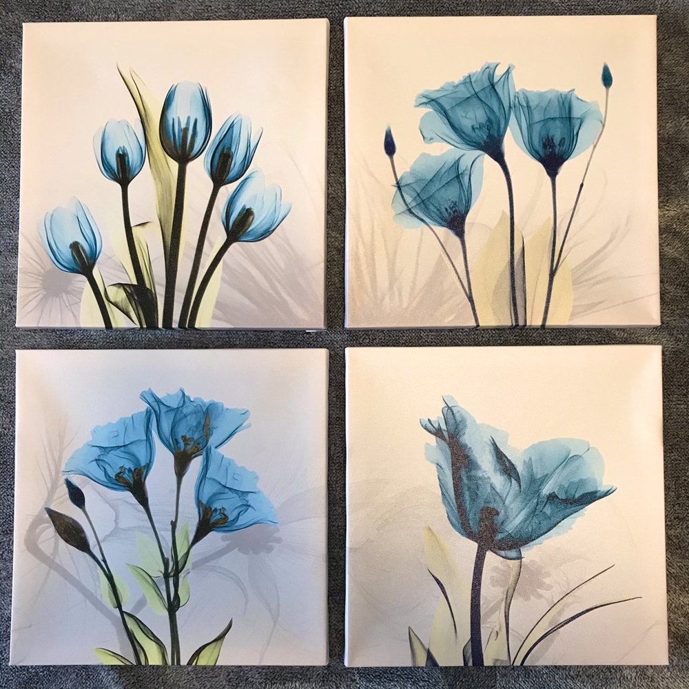 Four 12x12 canvas flower prints